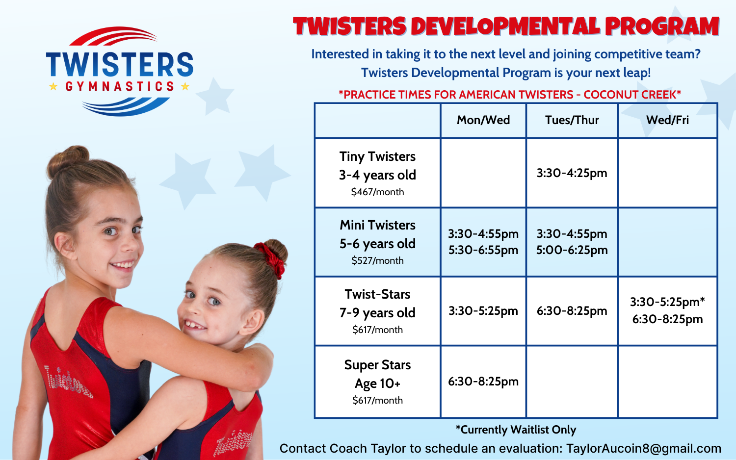 Twisters Pre-Team Schedule